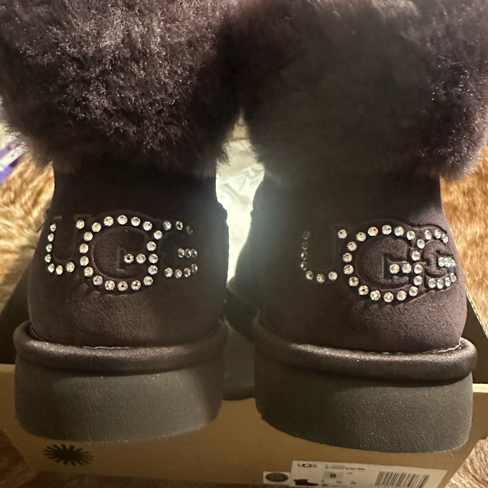 Dark Brown UGG Classic Bling Mini Boots Womens 8